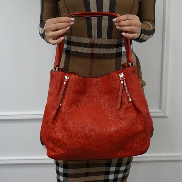 AUTHENTIC MAIDSTONE TOTE LEATHER AND HOUSE CHECK CANVAS RED BURBERRY - Picture 16 of 16